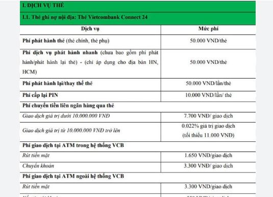 phi duy tri the vietcombank