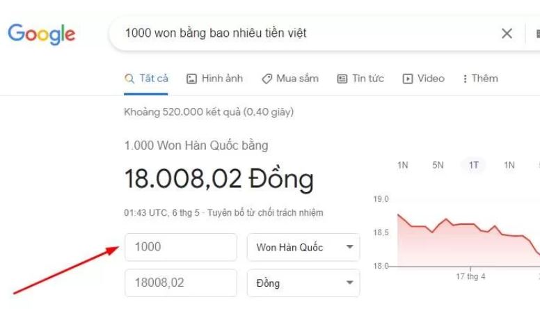 chuyen doi won to vnd bang google